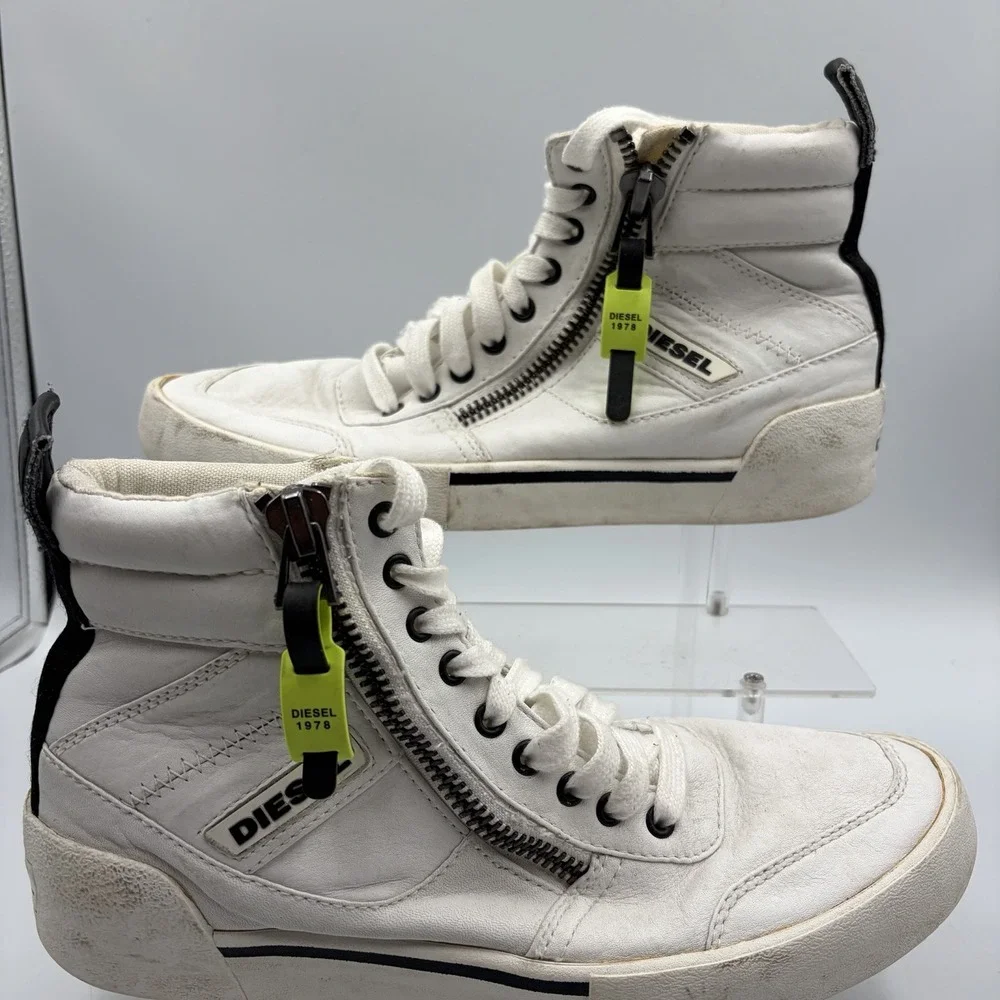 Diesel S-Dvelows Men's White Leather High Top Sneakers Shoes Size 40 US 7.5